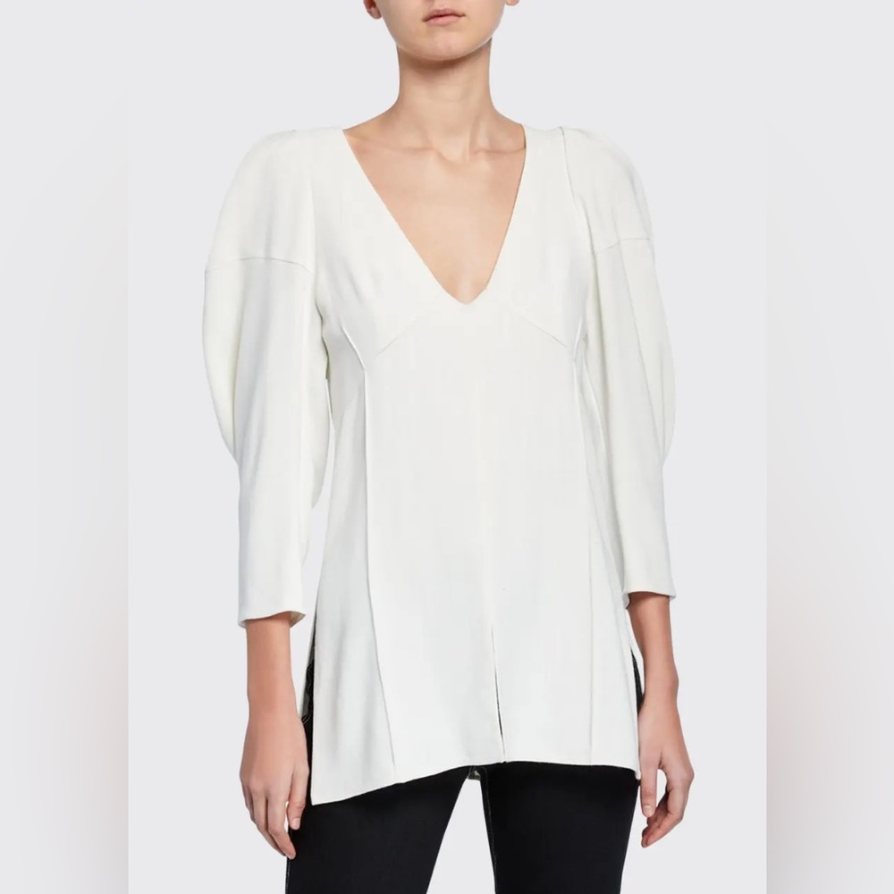 KHAITE Jenny Puff-Sleeve Slit-Hem Top
